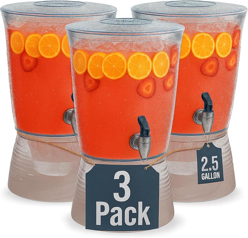 GRAXON Drink Dispensers for Parties (2.5 Gallon) Large Plastic Water Dispenser for Counter Tops, No Mess, Easy to Assemble & Wash, Up to 40 Drinks, For Drinks, Juice, Punch & Water (3 Pack) - Image 1